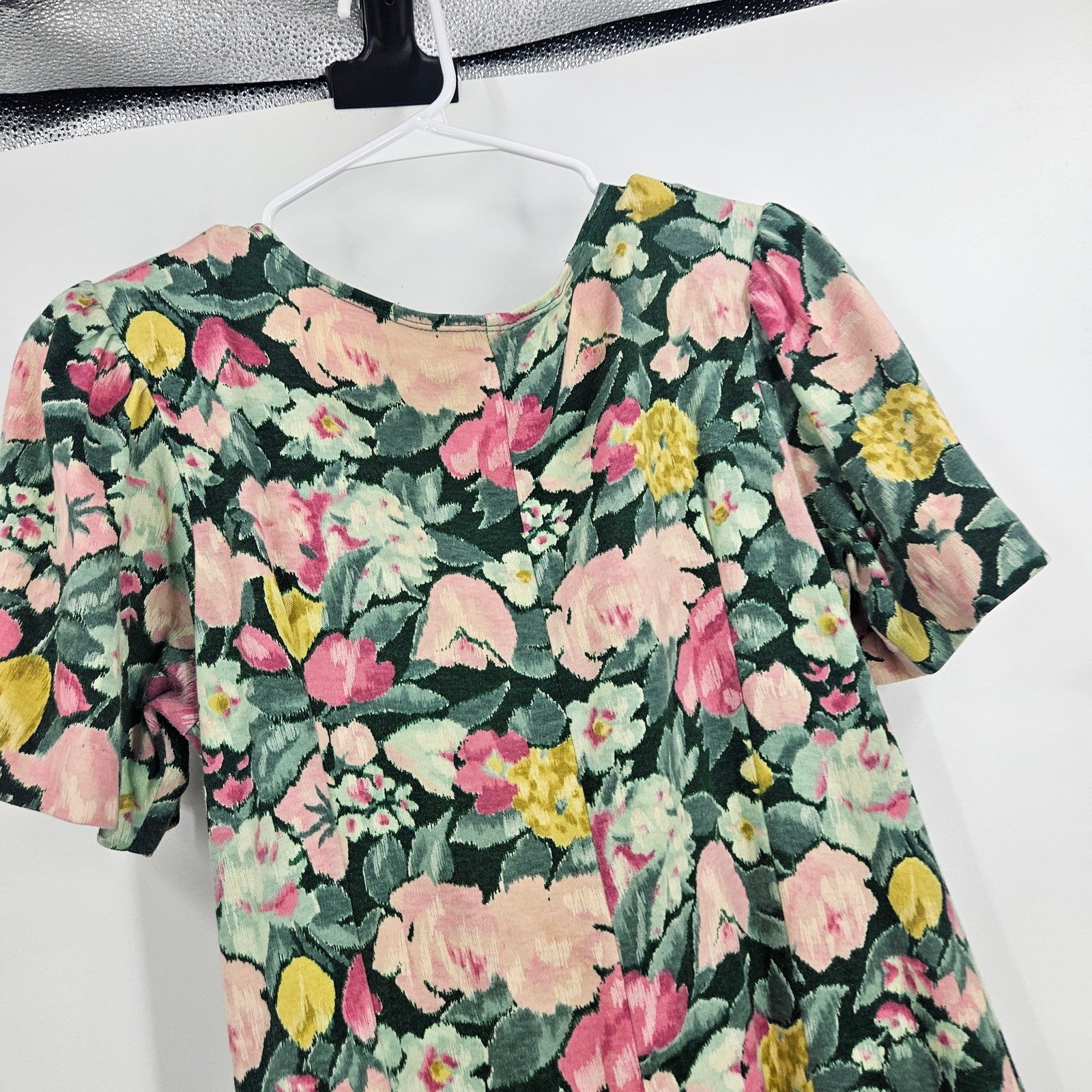 Vintage EXPO y2k 90’s Dress Green Pink Floral Grunge Button Front Midi Size 10