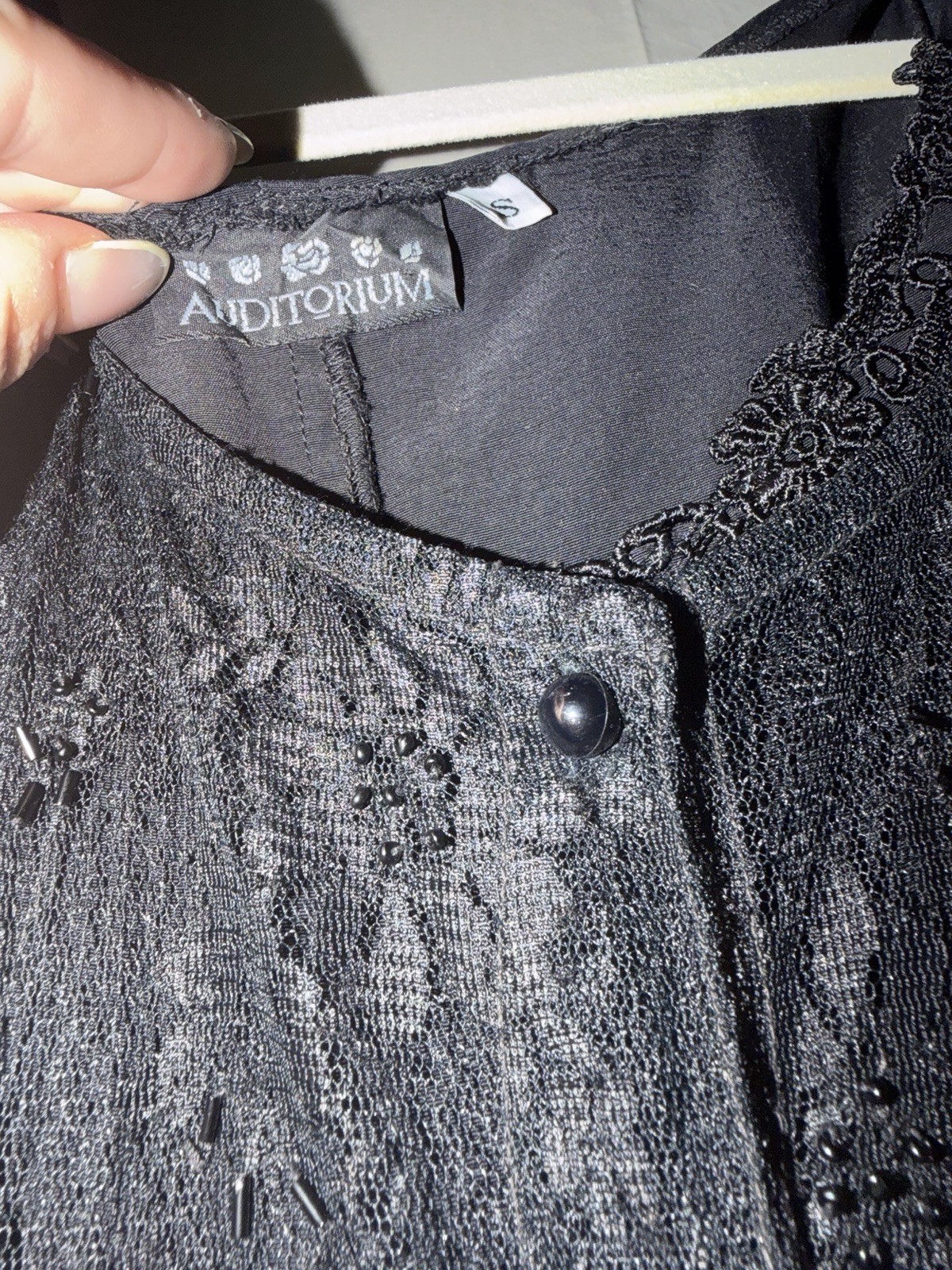 Vintage Auditorium 90s Black Lace Button-Front Overlay Dress With Slip
