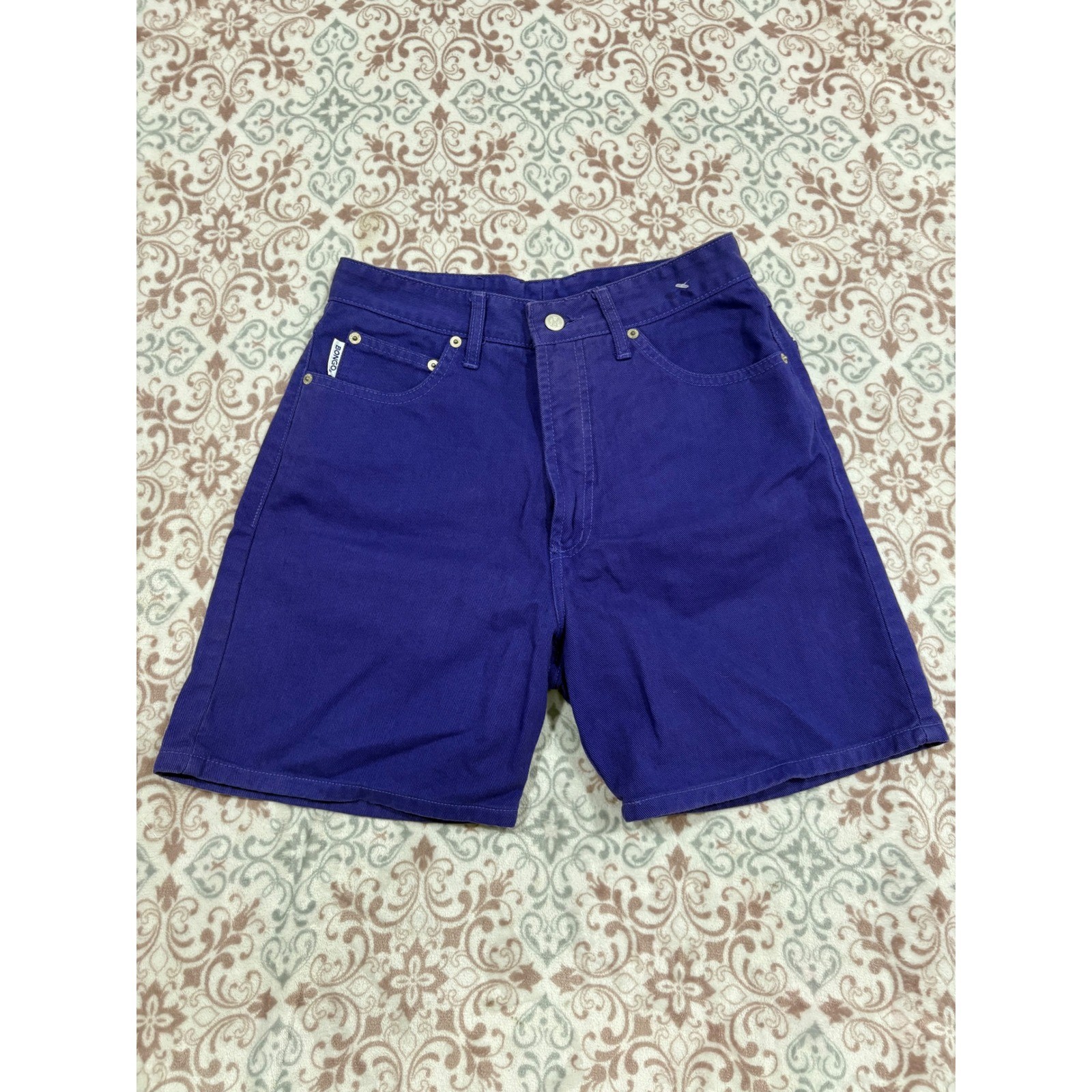 Bongo Vintage 90s High Waisted Purple Denim Shorts Gene Montesano Made in USA 7