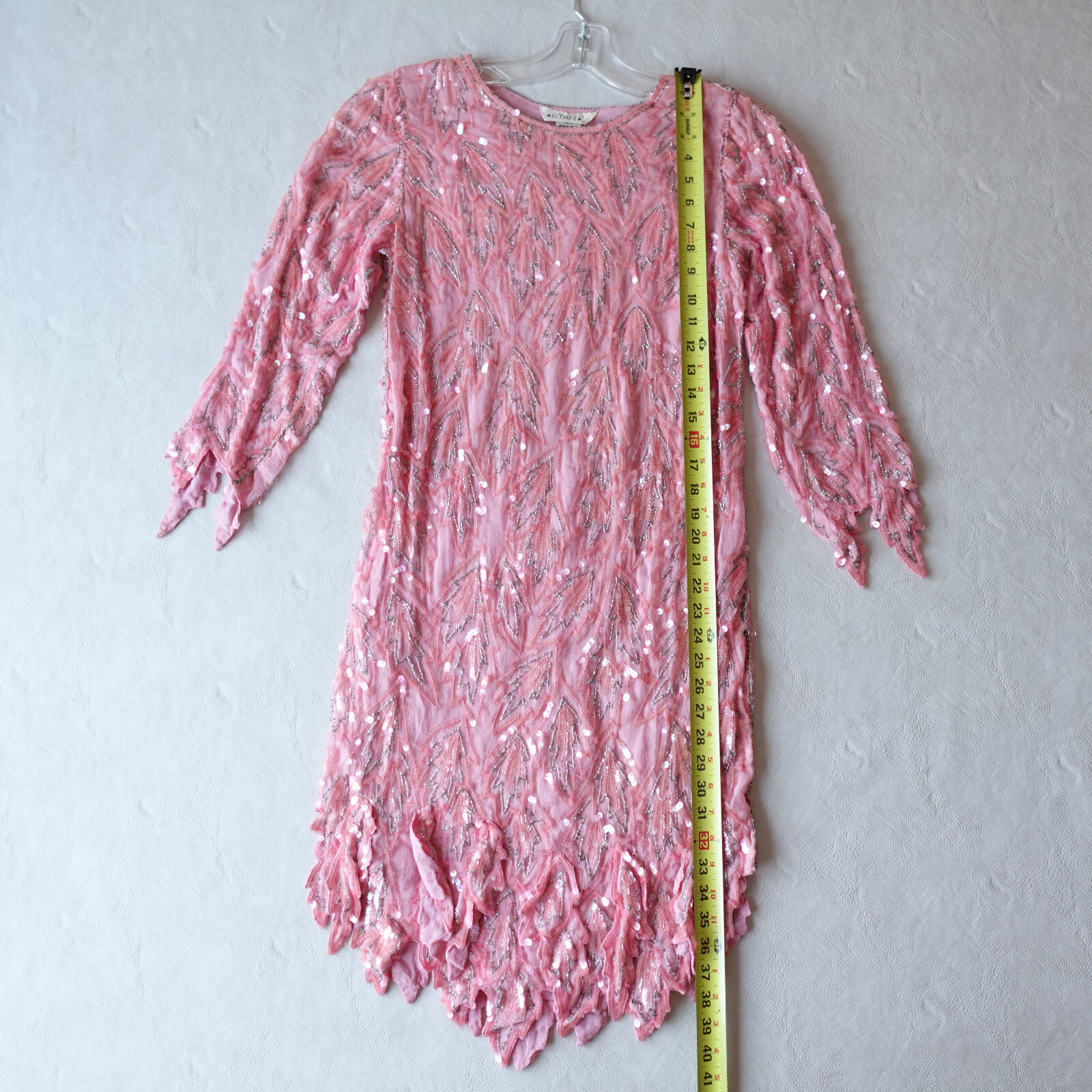 Vintage India Silk Beaded Sequin Dress Pink Party Cocktail Evening Retro