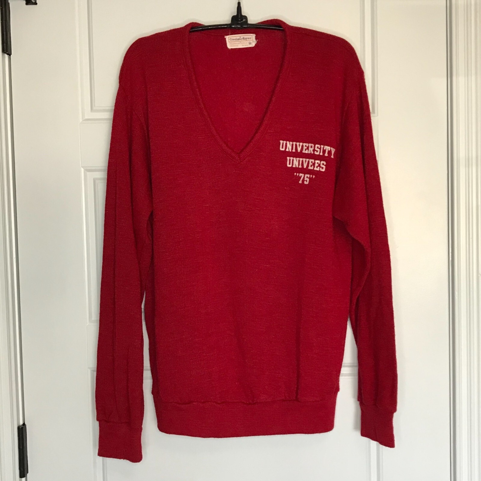 Vintage Creslan & Rayon Sweater Women’s M Red University Univees „75” Applique