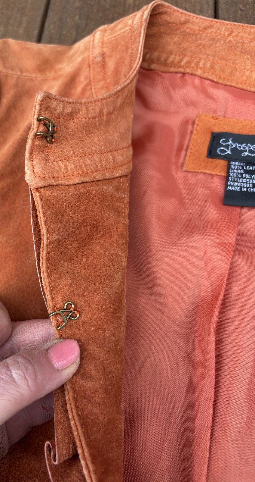 Prosper & Devine Leather Suede Sz Med Rust Color Jacket Nautical Buttons Ruffle