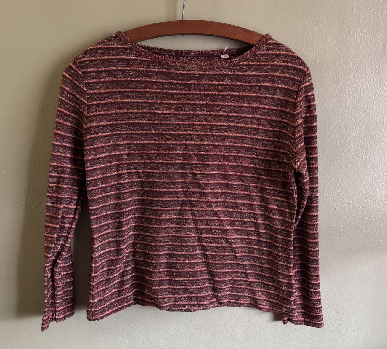 VTG 60s Women’s Shimmery Stretchy Striped Long Sleeve Shirt.M/L..boat Neck