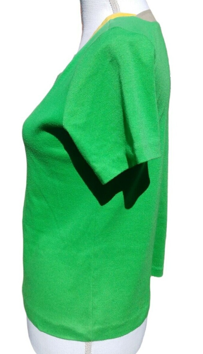 Vintage Women’s Green Square Neck Colorblock Shirt Blouse Top Button Accent READ