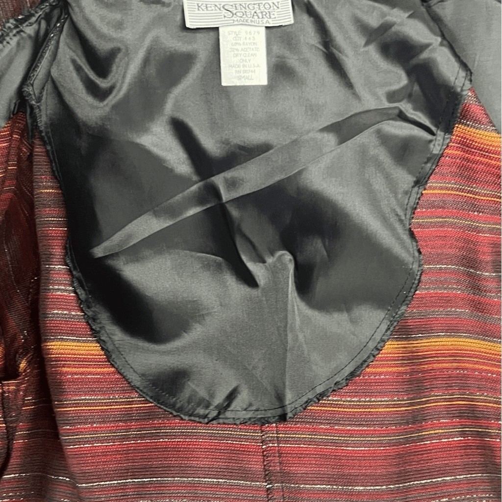VTG Kensington Square Blazer Burgundy Multicolor Striped Single Breasted Retro S