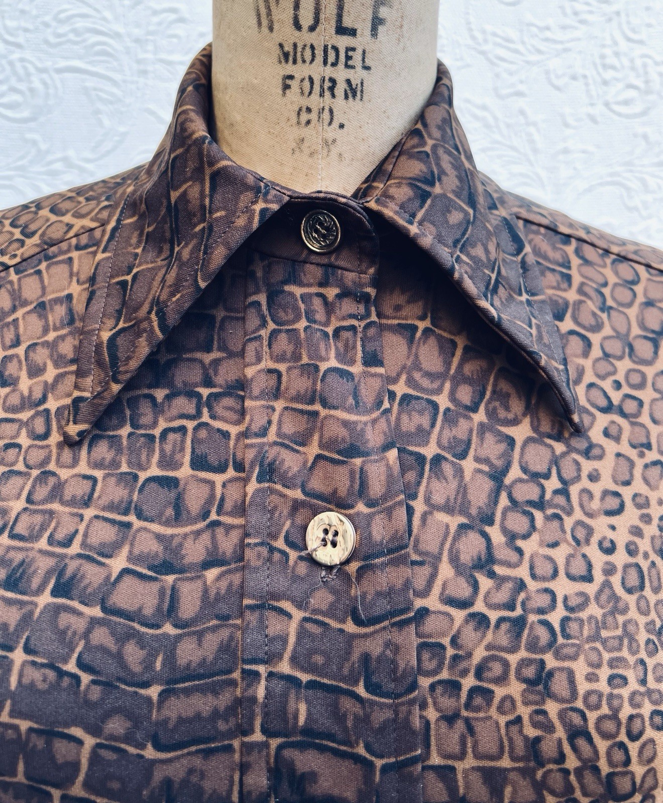 Vintage 70s Crocodile Rock Disco Anjac Dagger Collar Blouse Sz 6 Groovy Retro