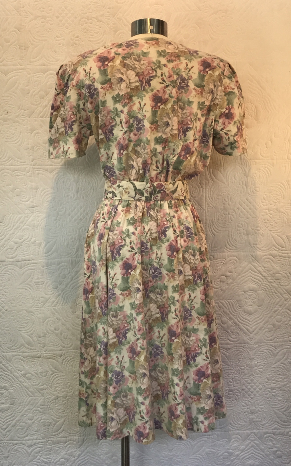 Vintage Champagne West Grannycore pearl button lace floral dress sz 12