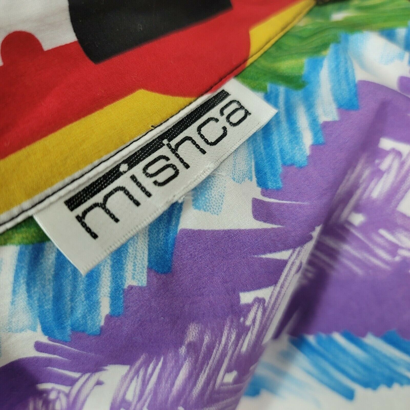 Mischa Womens Colorful Abstract Print Tie Open Front Cotton Popover Blouse M