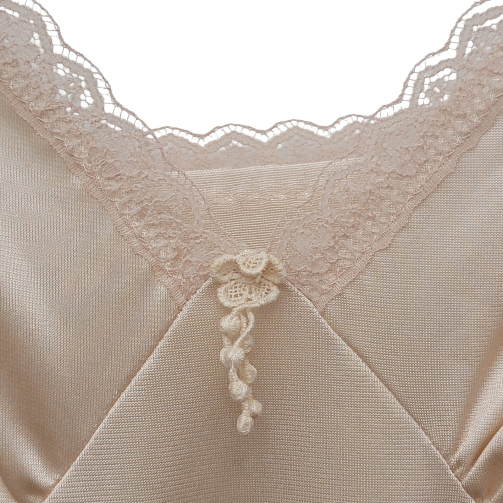 Vintage 90s Nude Silk Satin Midi Slip Dress Lace Hem Neutral Coquette 34 Small