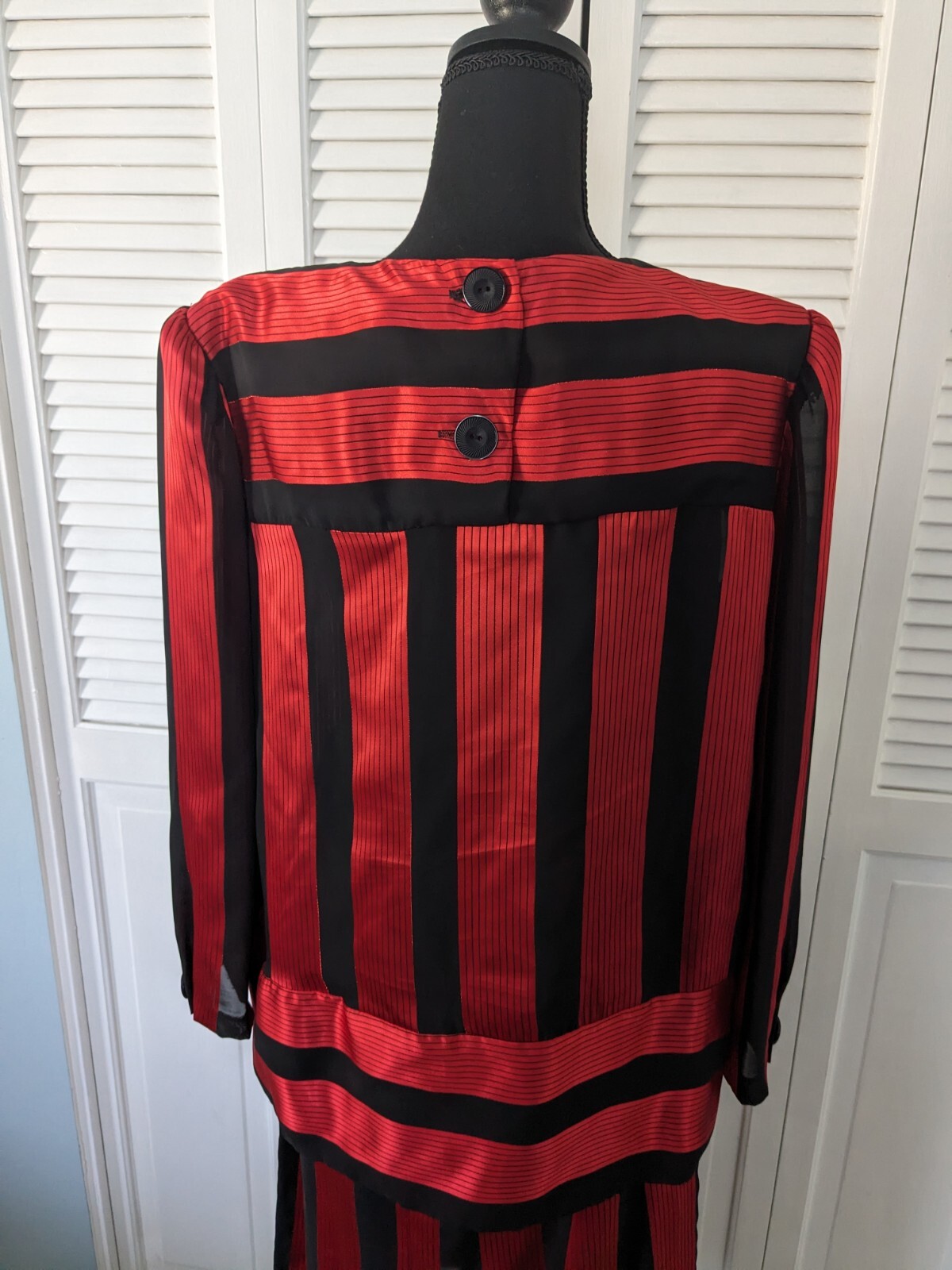 Lorac Original Dress Women’s L/XL Vtg 80s Red Black Stripe Drop Waist Nostalgic