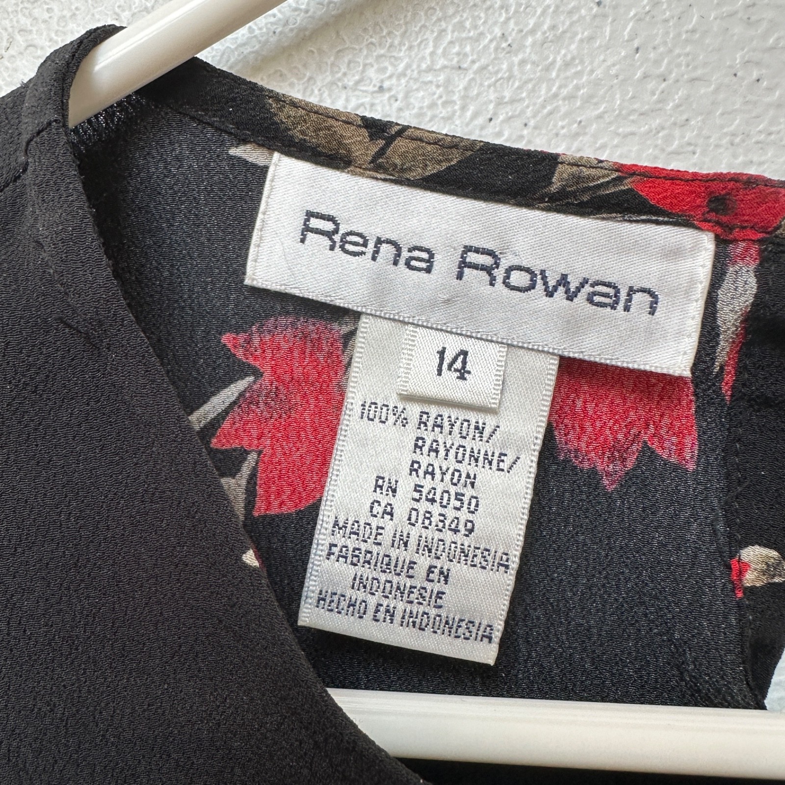 VTG 90s Rena Rowan Black Floral Rayon Blouse 14 Whimsygoth Corporate Goth Top