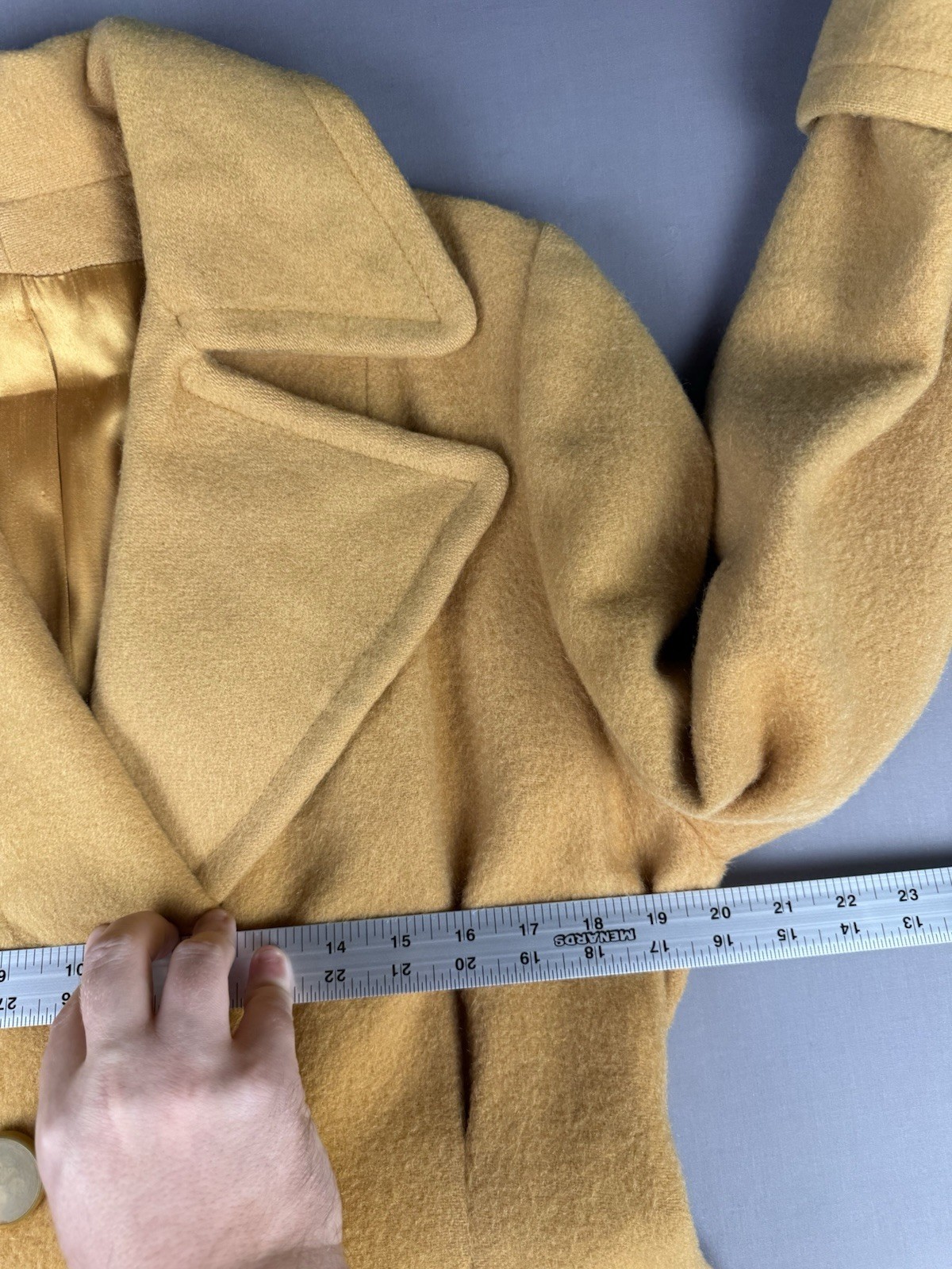 60’s VINTAGE Yellow Wool Double Breasted Women’s Pea Coat Size Medium Half Belt