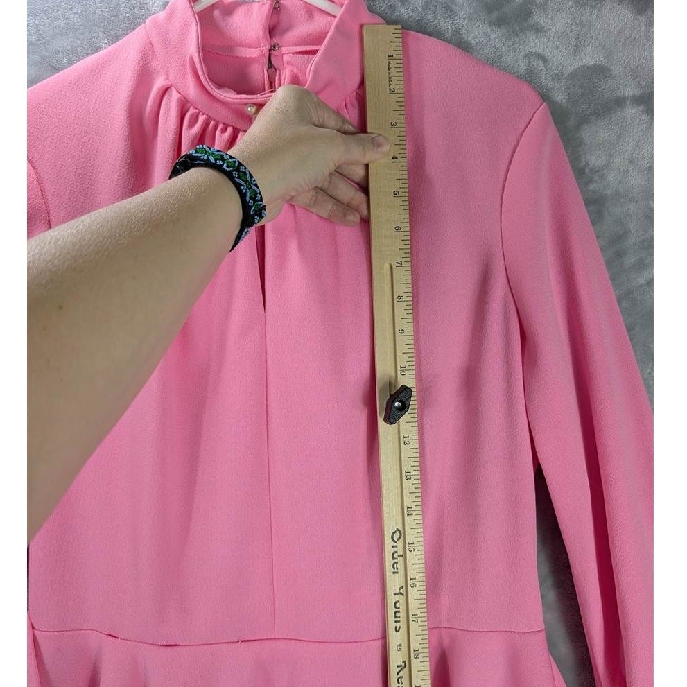 Vintage Dress 18 Pleated Pink Long Sleeve Zip Knee Length Collar Pearl Buttons