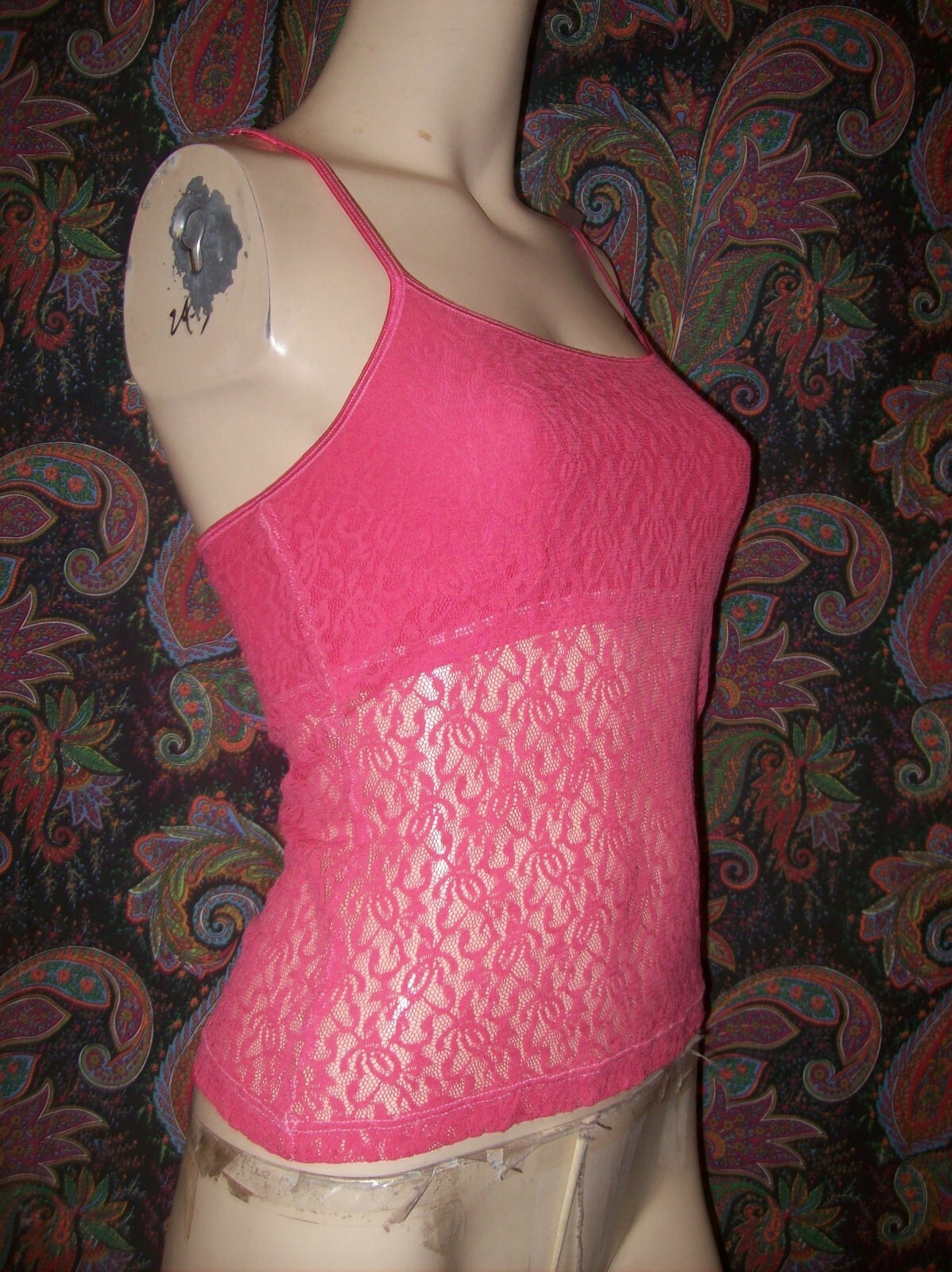 Vintage St.Eve Pink Sheer Knit Lace Shelf Bra Camisole Lingerie M