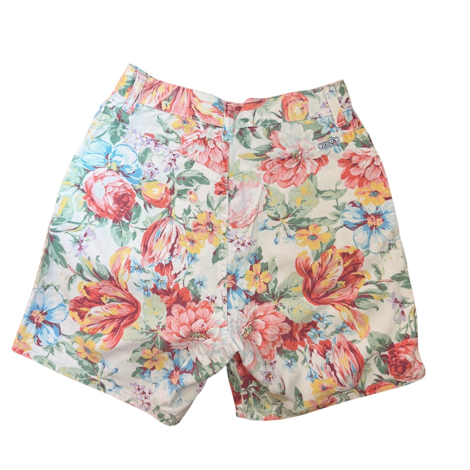 Zena Vintage Cottagecore 90s Women High Waisted Floral Denim Shorts Multi Cotton