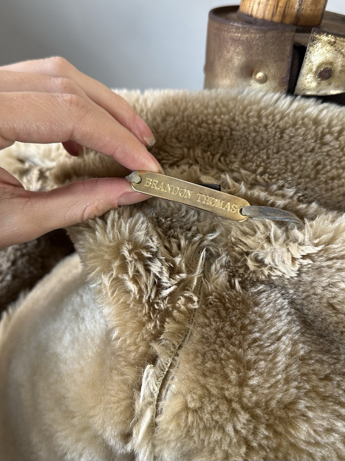 Vintage 70s style Hippie Faux Sheepskin Genuine Leather Long Coat Women’s Large