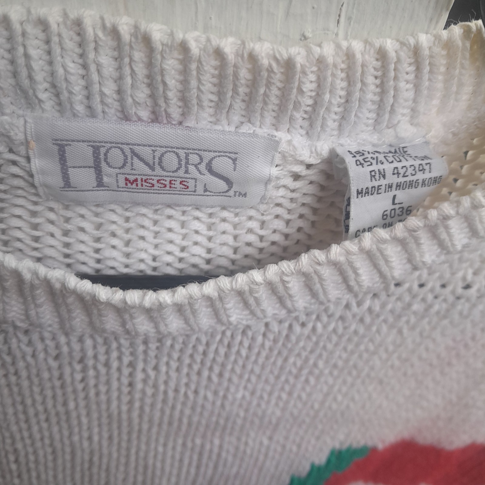 ​Vintage 80s Honors Novelty Knit Sweater, Beach Scene, Intarsia, Sun Ocean Chair