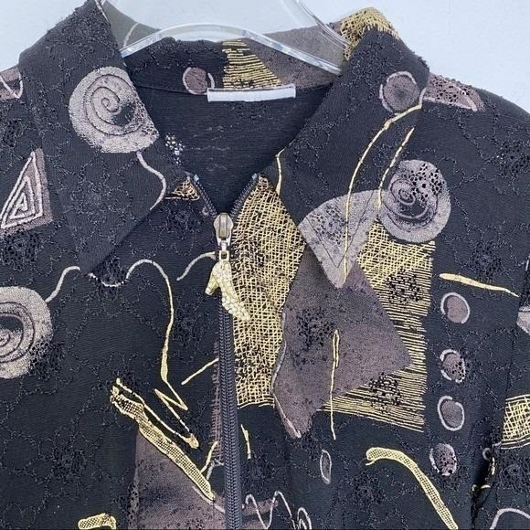 Vintage Abstract Geometric Zip Jacket Black Gold Rhinestone Shoe Pull Large