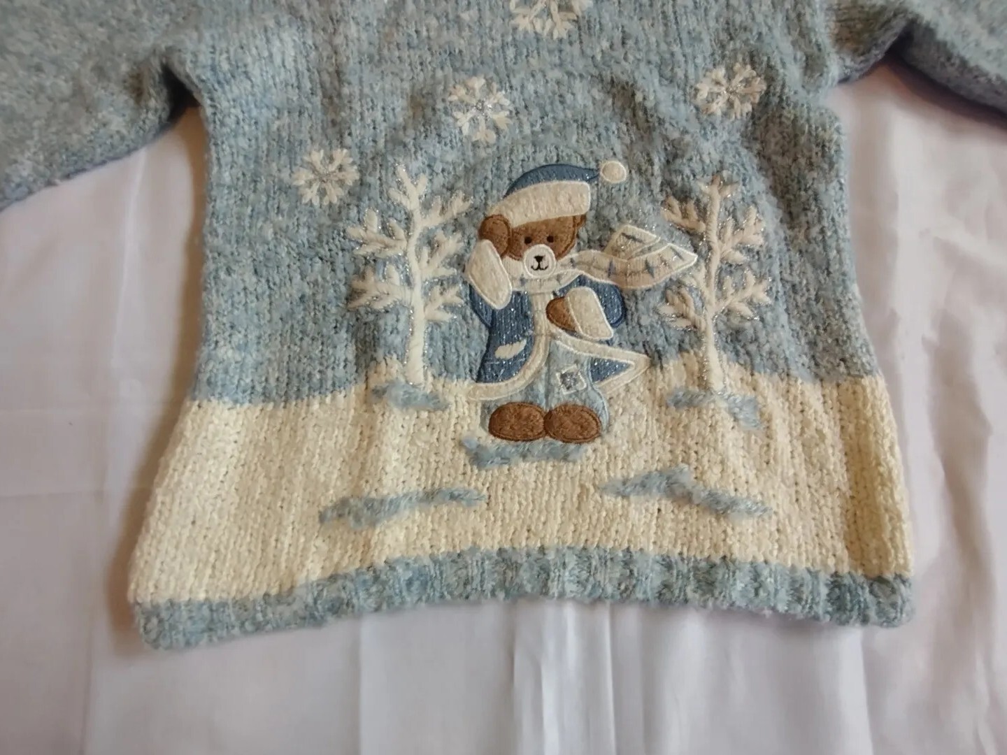 Vintage 80s Teddy Bear Chunky Knit Winter Snowflake Sweater. Mandal Bay Size 7/8