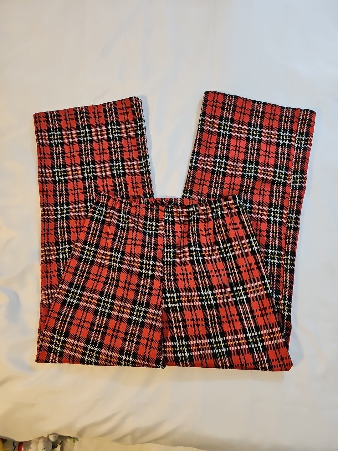 Vtg 70S SEARS Red Blue Yellow White Plaid Polyester Pants Sz 14 Pull-on