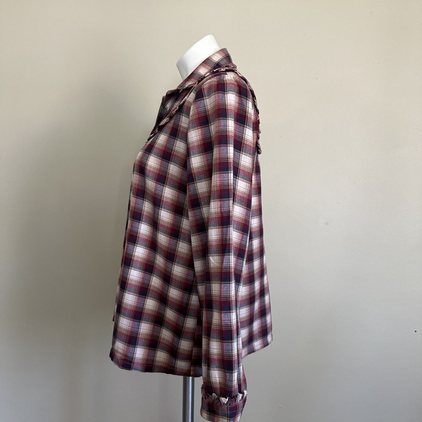 VTG 80s Western Cowgirl Country Americana Plaid Shirt Size Medium Long Sleeve