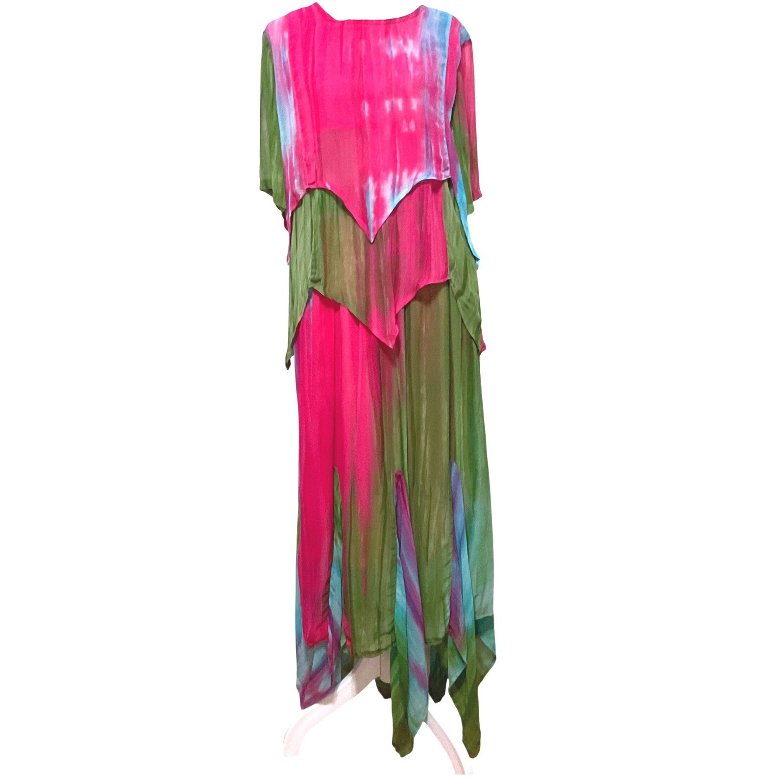Vtg SILVER STREAM BOHO fairy skirt top set rayon tier flowy bright asymmetric M