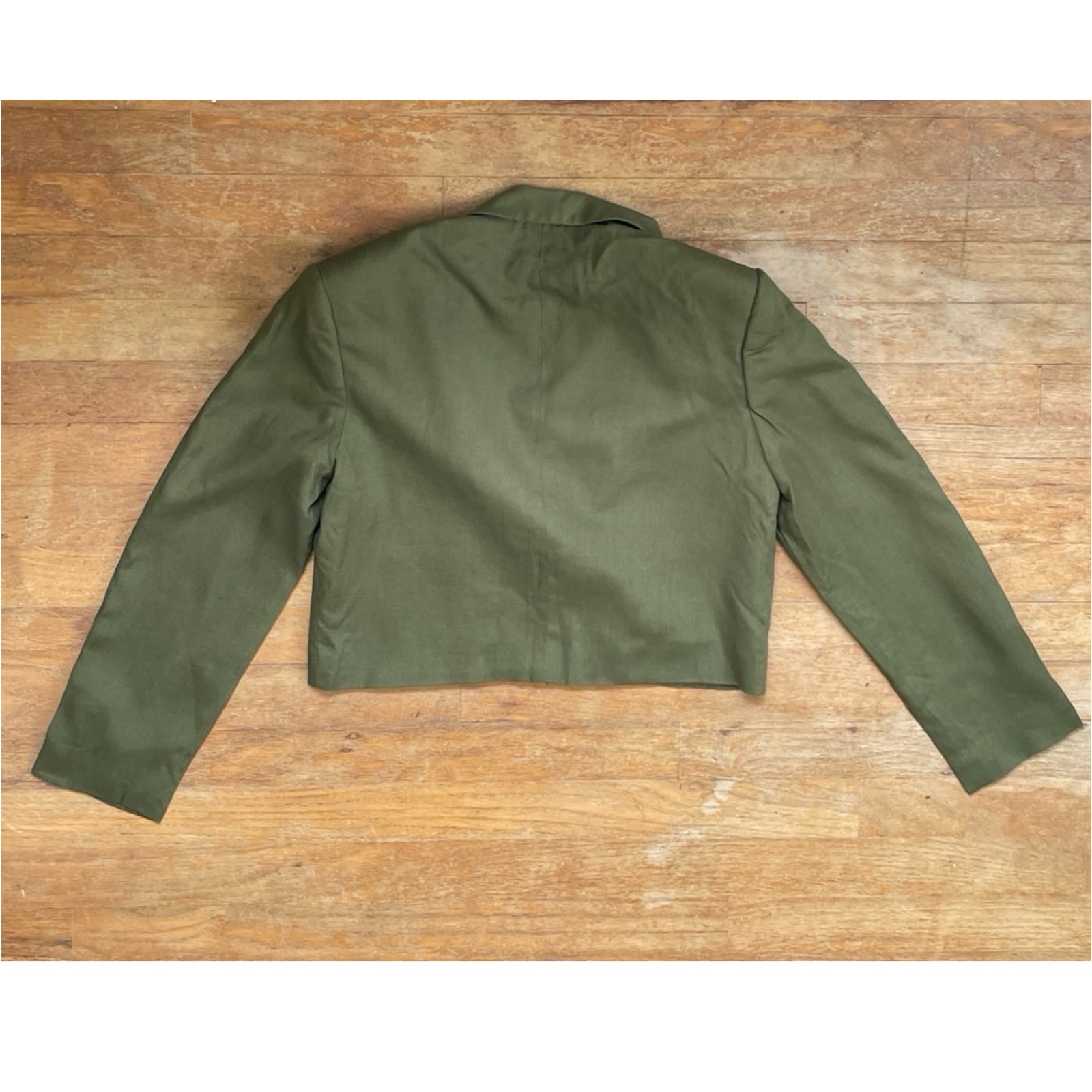 Vintage Cropped Double Breasted Jacket Size Small 1980s Olive Green Rayon/Linen