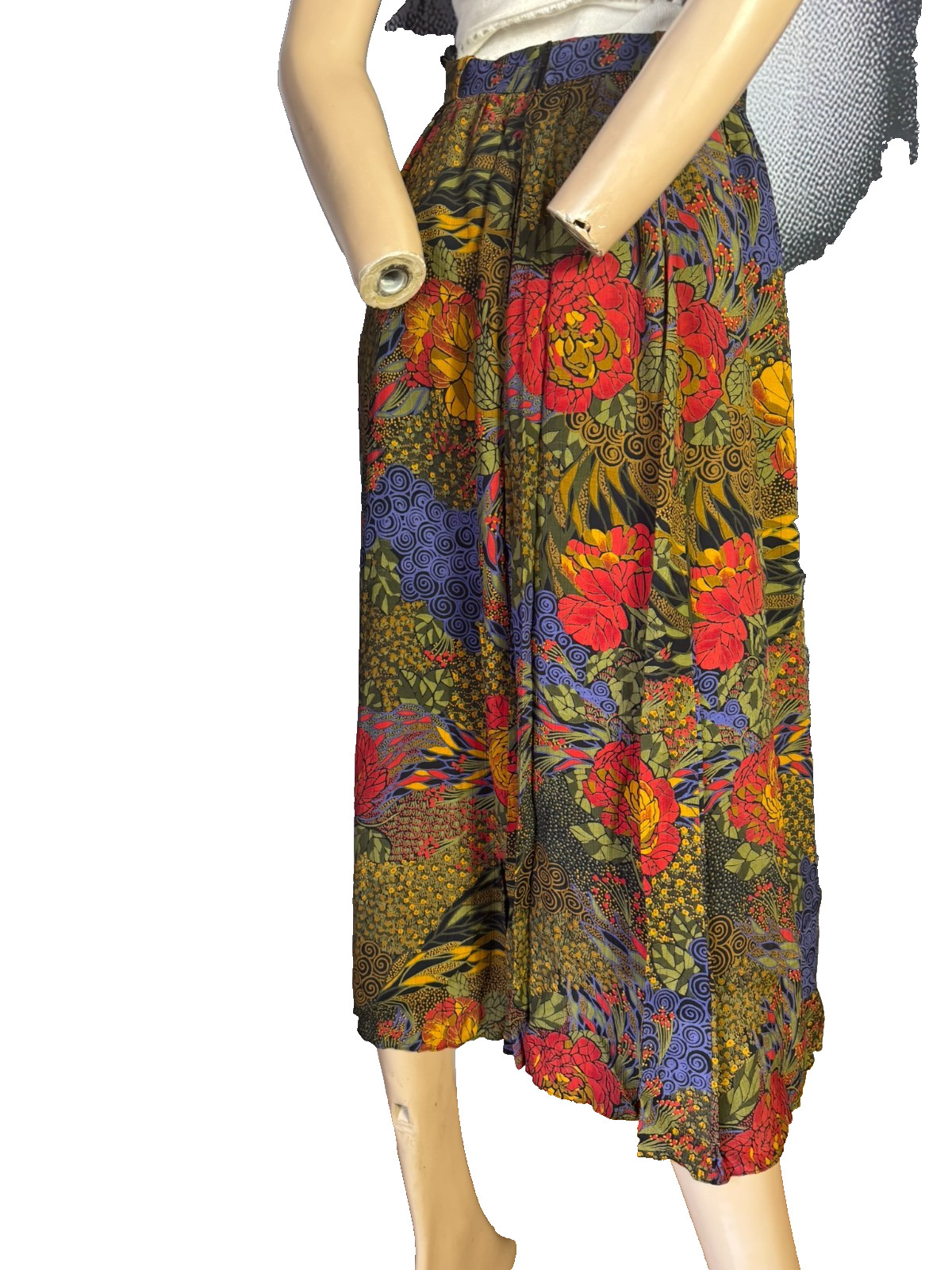 Vintage Sylbo Skirt 60s 70s Floral Viscose Disc Skirt Boho Midi 32/34 XS