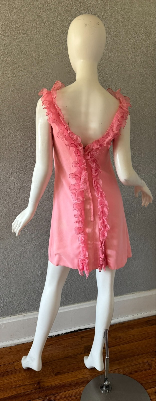 Vintage 60s Pink TWIGGY Ruffle Go-Go MOD Mini Party Dress XS/S