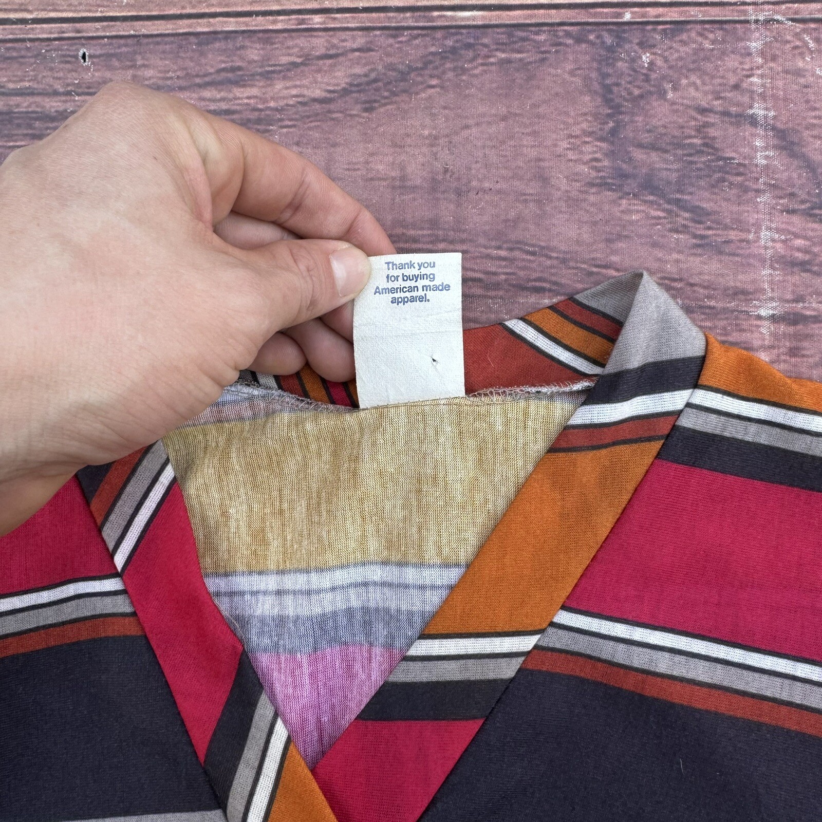 Vintage 70s Union Made Ilgwu USA Ladies Garments Poly Skirt Dress Striped Long