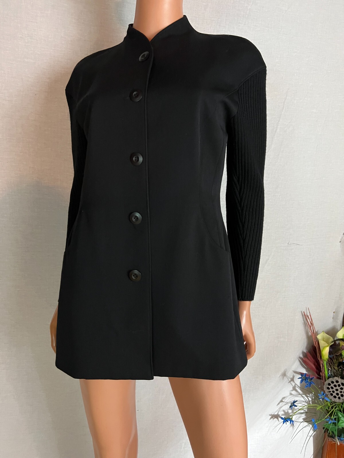 VTG 80s Eleanor P Brenner Black Jacket Blazer Sweater Like Sleeve 4 Measures M