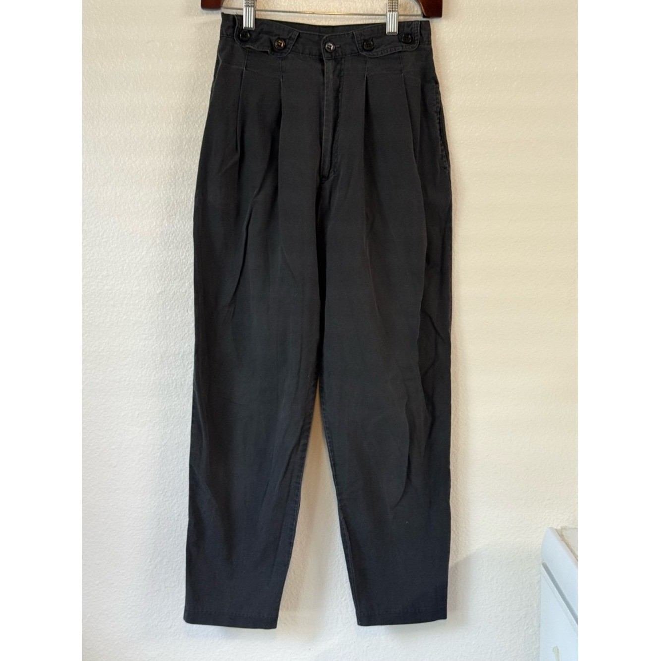VTG Que Pasa Pleated Casual Pants With Pockets Faded Black Size 9 80s Fashion