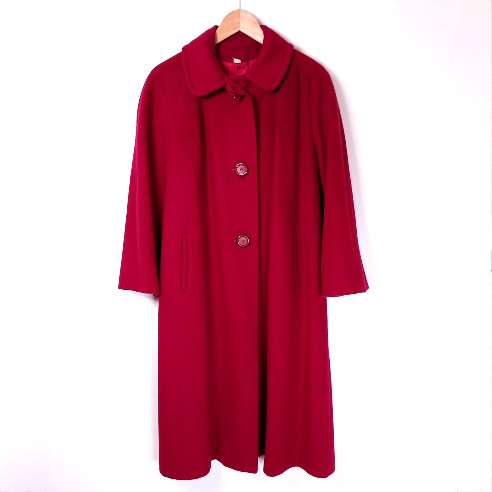 Vintage ILGWU Union Made Raspberry Pink Wool Blend Longline Overcoat Womens