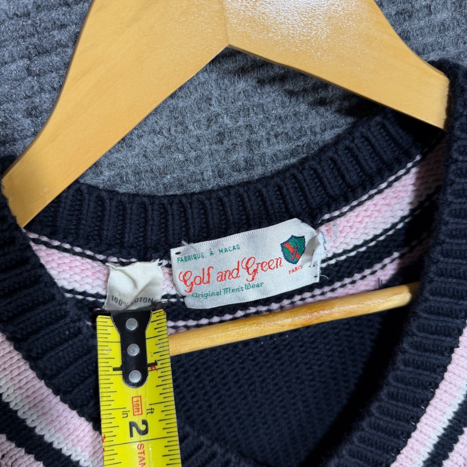 Vintage 80s Golf and Green Paris Sweater Vest Black Pink Cotton Cable Knit Large
