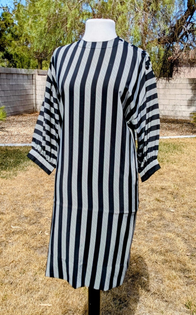 Silk Striped Charles Bianco Italian Collection Sz4 L/S Button-Shoulder Dress GUC