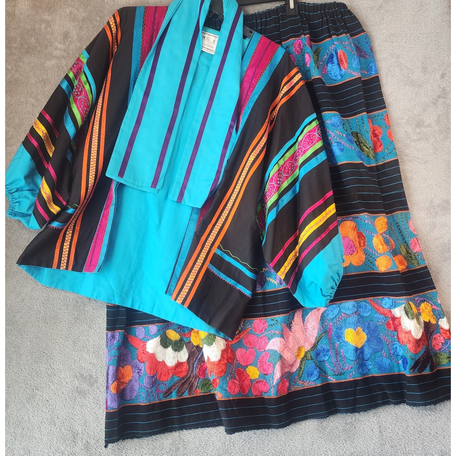 Opus 1 by Diana Skirt Jacket Set Womens OS Vintage Mexican Embroidered Belted
