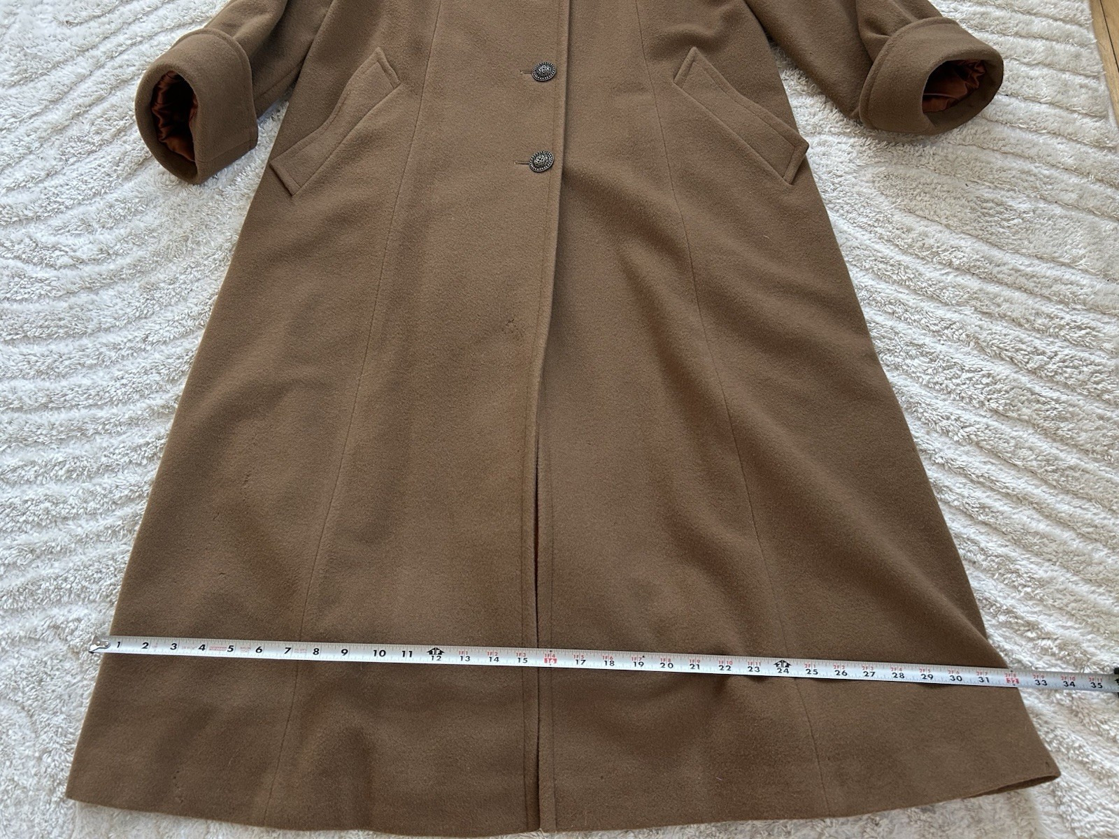Nina Ricci Vintage 80s Camel Wool and Cashmere Blend Coat With Plush Collar