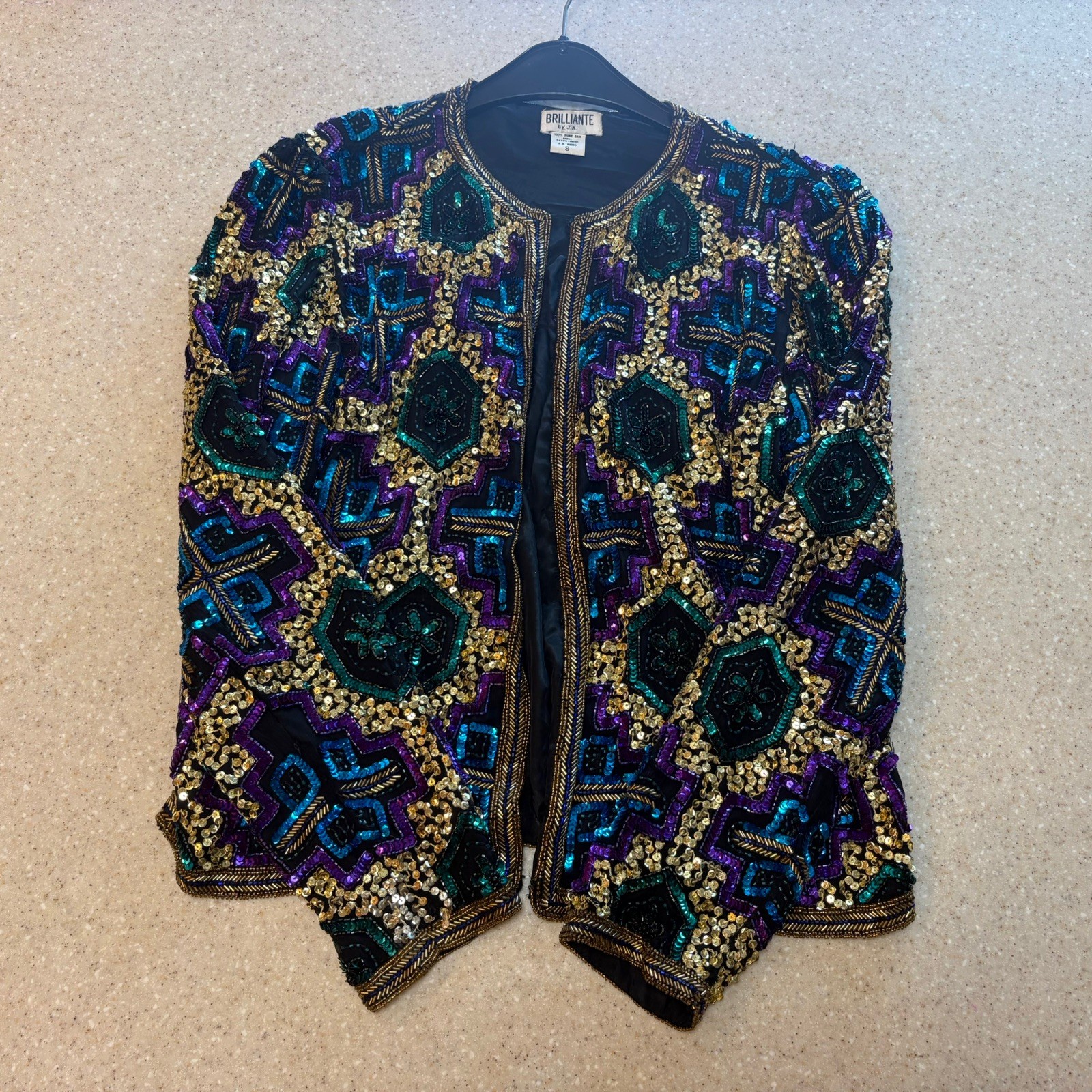 Vintage Brilliante by J.A. Beaded and Sequin Jacket Multicolor Party Style Gold