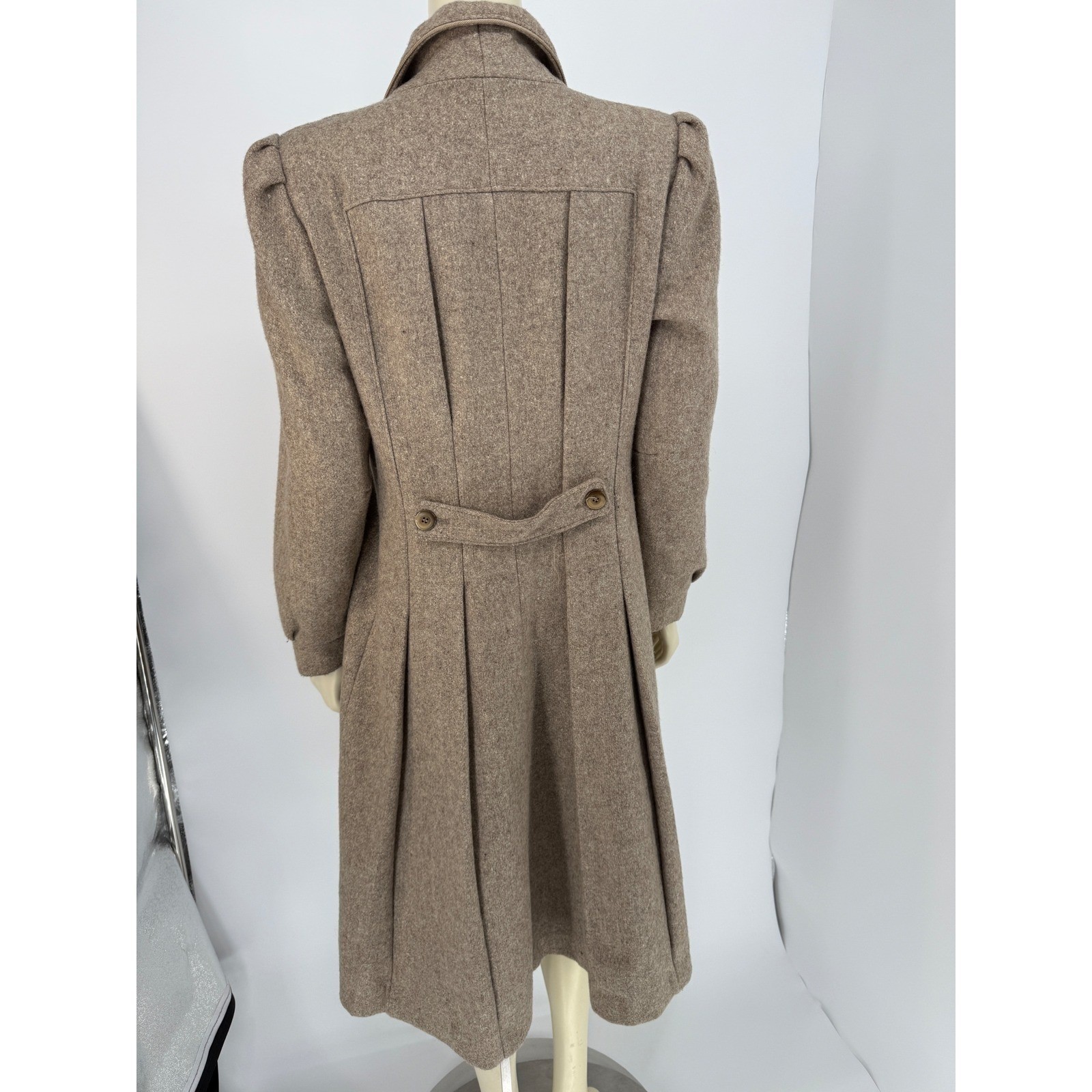Vintage 1970s ILGWU Wool Princess Coat Taupe Midi Union Made USA Womens M