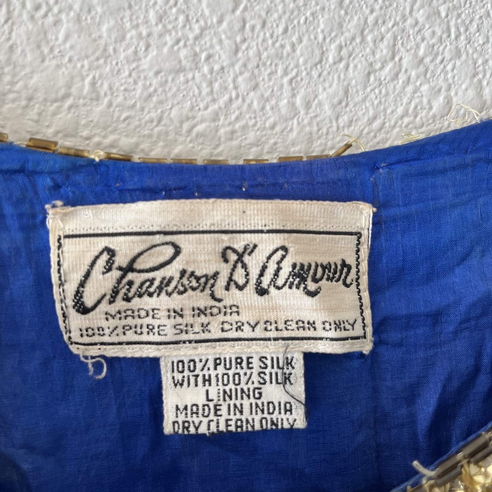 Vintage 80’s Chanson D’Amour Womens Flapper Dress 100% Silk Sequin Beaded Blue