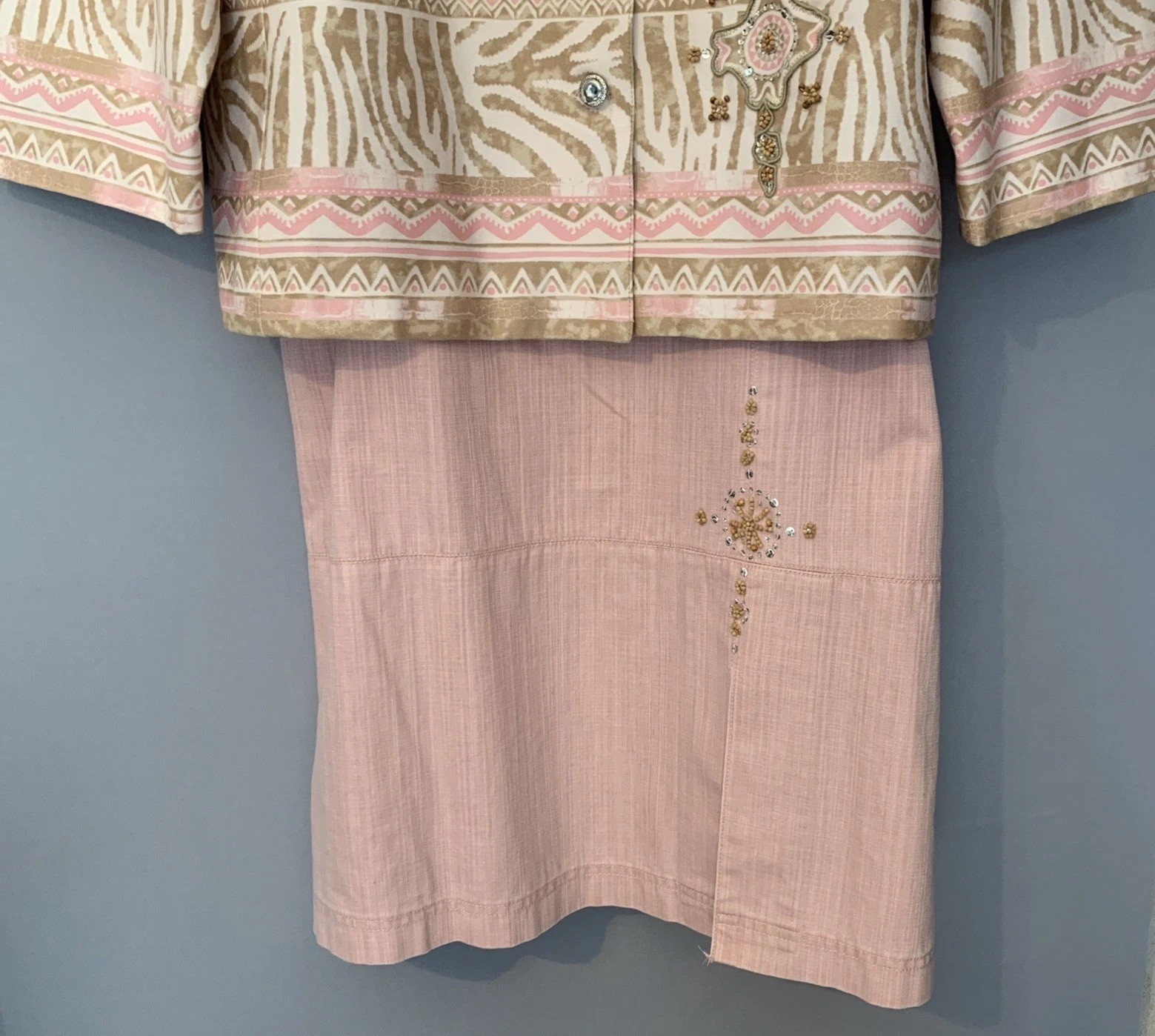 90s City Girl Nancy Bolen Skirt Suit Pink Cottage Pattern Mixing Animal Print XL