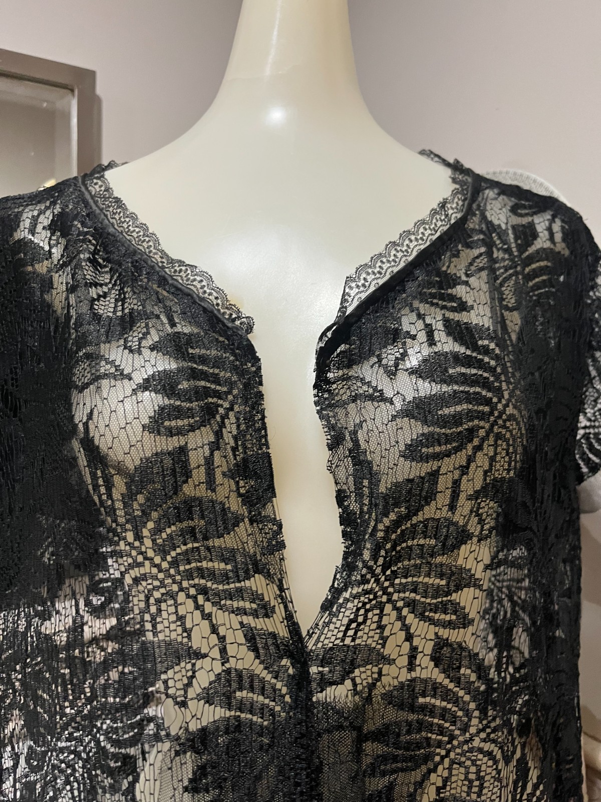 1920’sFlapper Black Vintage Lace Over Dress Acanthus Leaves Design Large