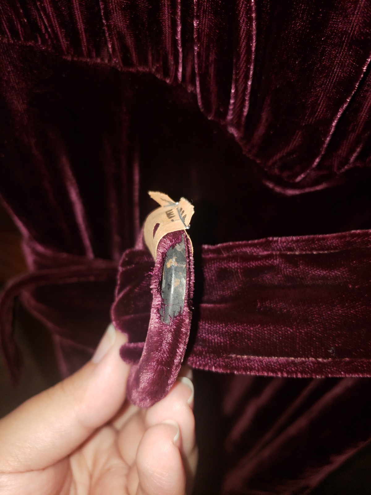 Vintage Burgundy Crushed Velvet Dress With Belt