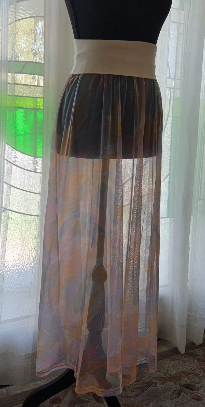 Vintage Baryshnikov Body Wear Multicolored Sheer Midi Skirt