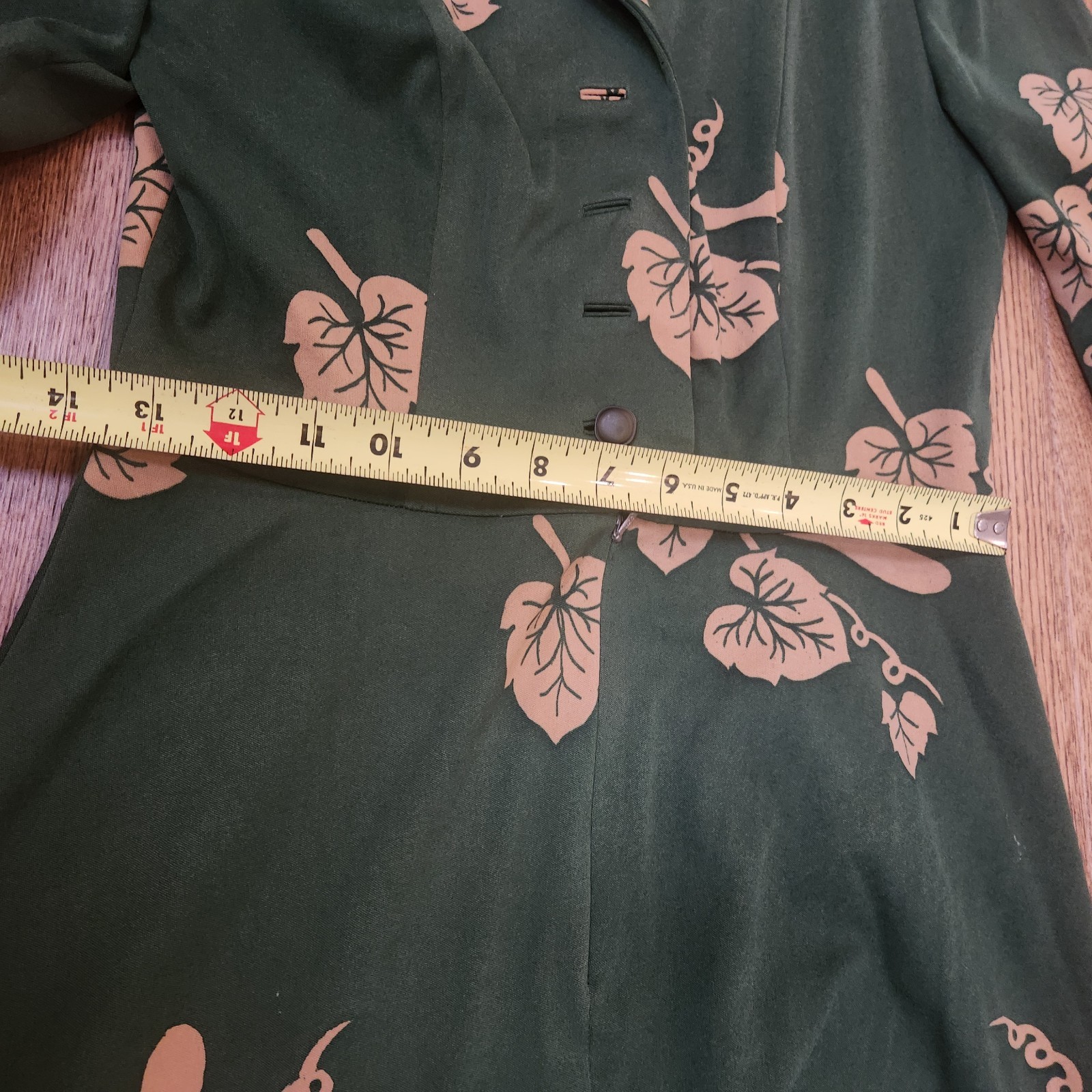 Vtg Handmade Dress Botanical Leaf Green 1970s 80’s Full Length Size 6