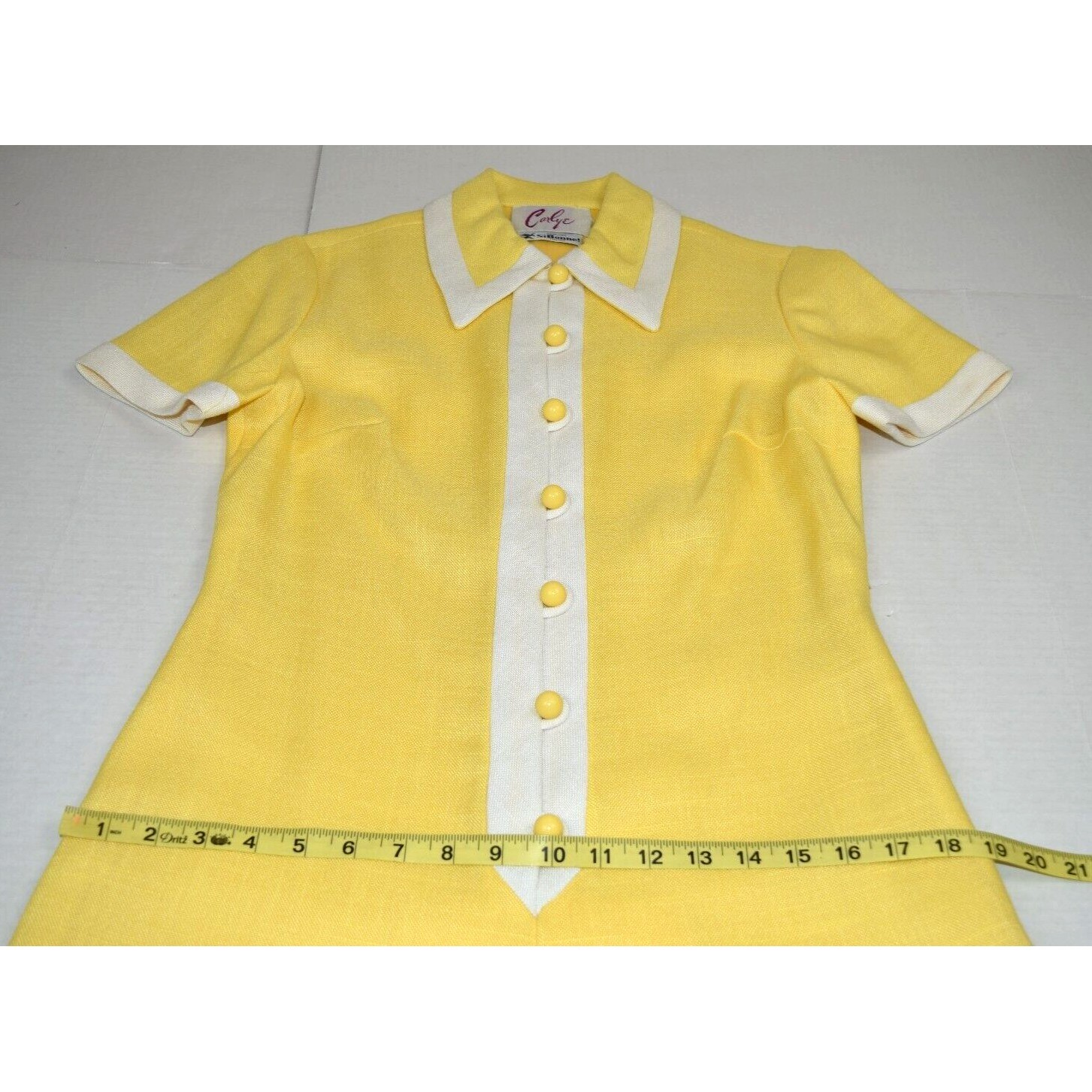 Vintage Midi Dress Carlye Size S/M 50s Sunny Yellow Linen White Trim Lined