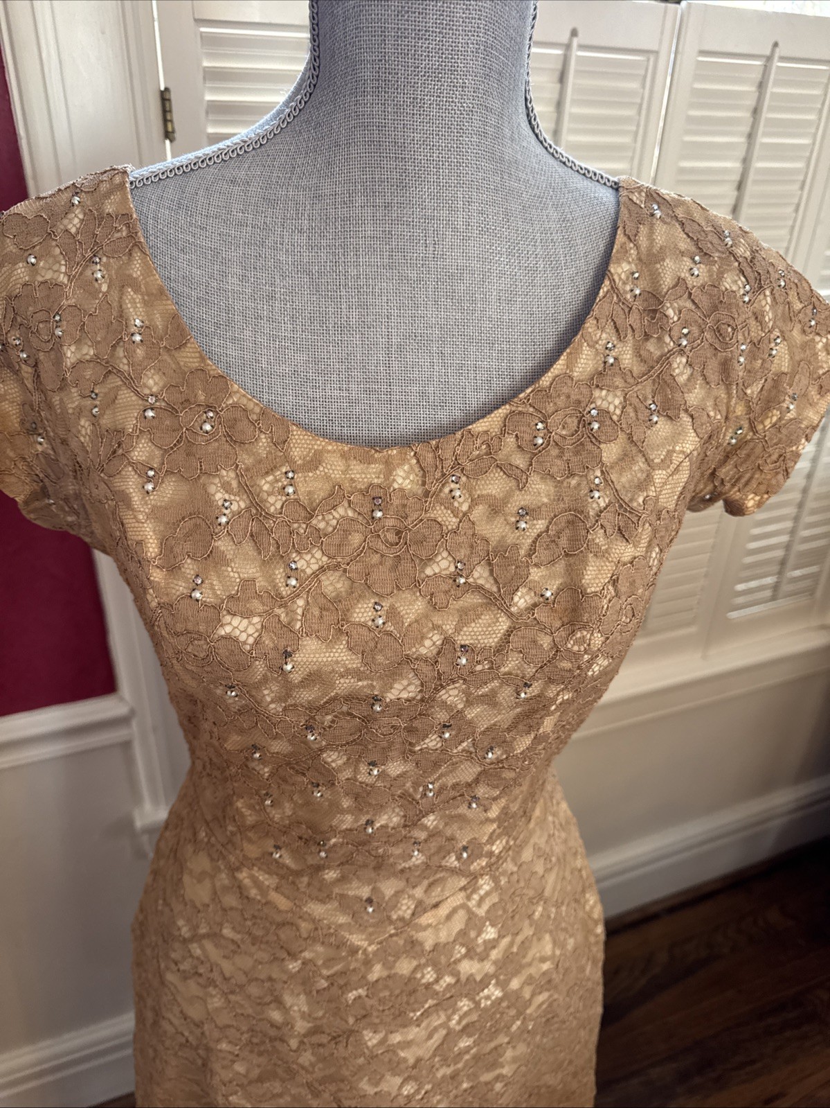 VTG 50s 60s A Normal Original Beaded Lace Party Prom Dress S/M