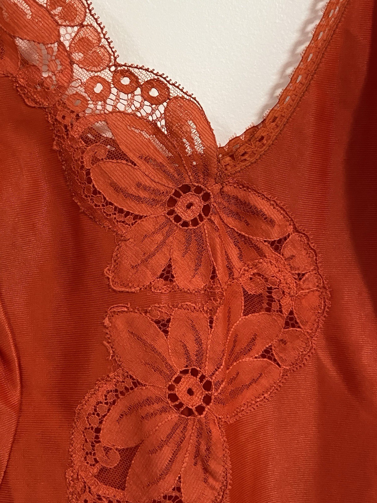 Vintage Lipstick Red Full Slip Lace Trim Lingerie Dress Unlabeled Size Small