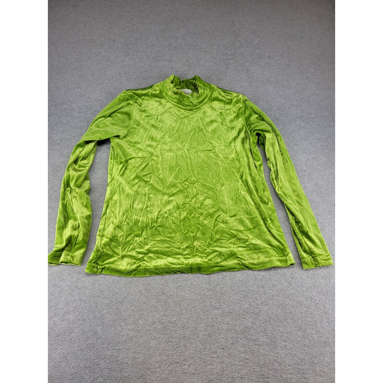 Vintage Impressions of California Womens Large Lime Green Velvet Mock Neck Top