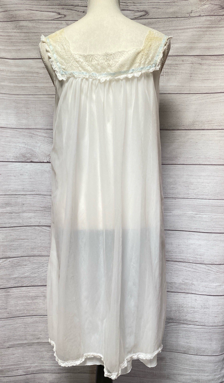 Vintage LISETTE Nylon CHIFFON Babydoll Nightgown S Lined Lace Trim